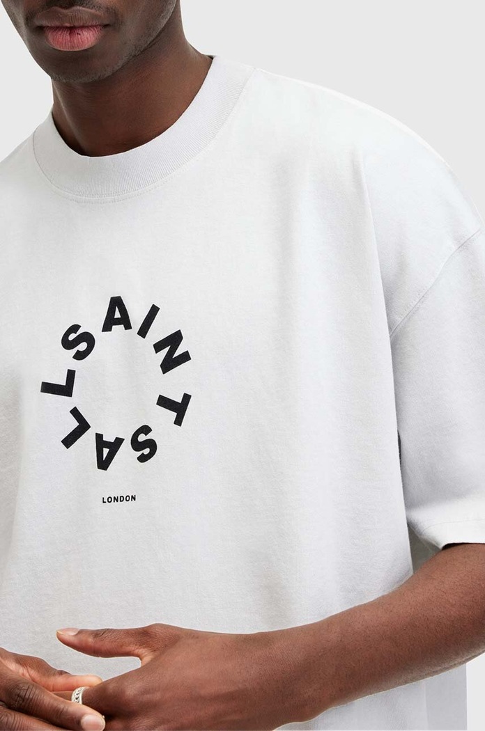 Bombažna kratka majica AllSaints TIERRA SS CREW M072PB siva AW25