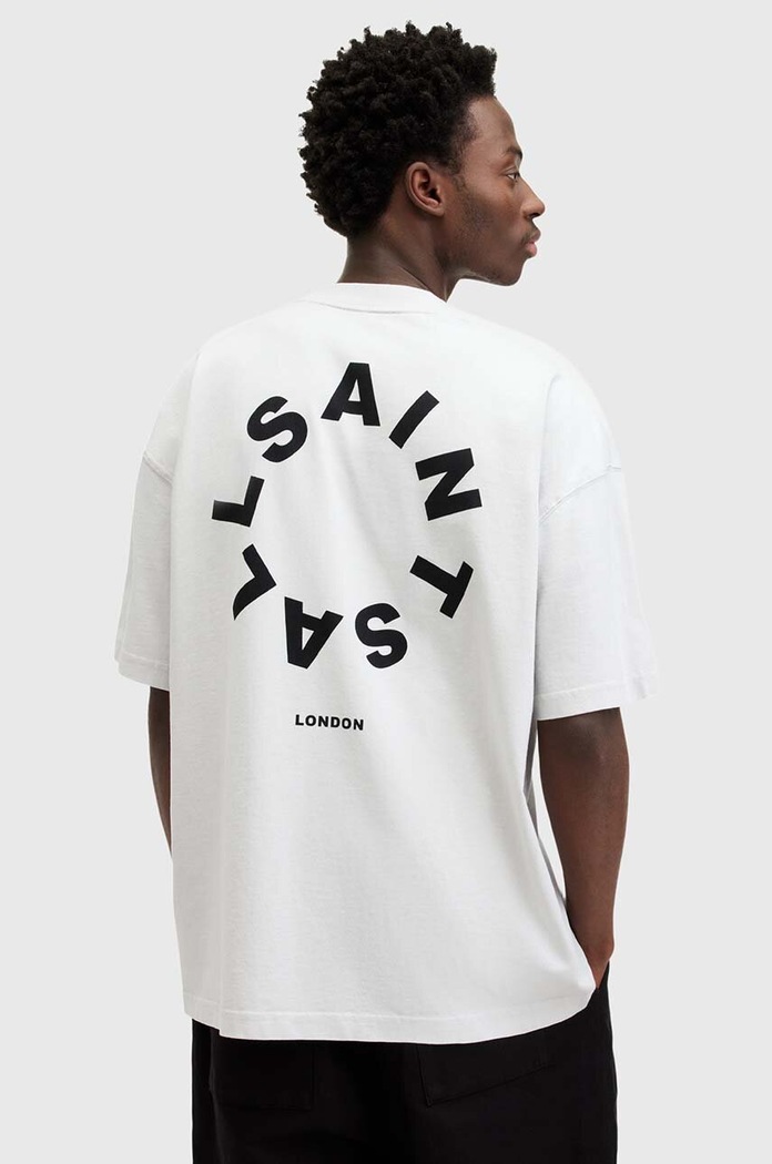 Bombažna kratka majica AllSaints TIERRA SS CREW siva M072PB