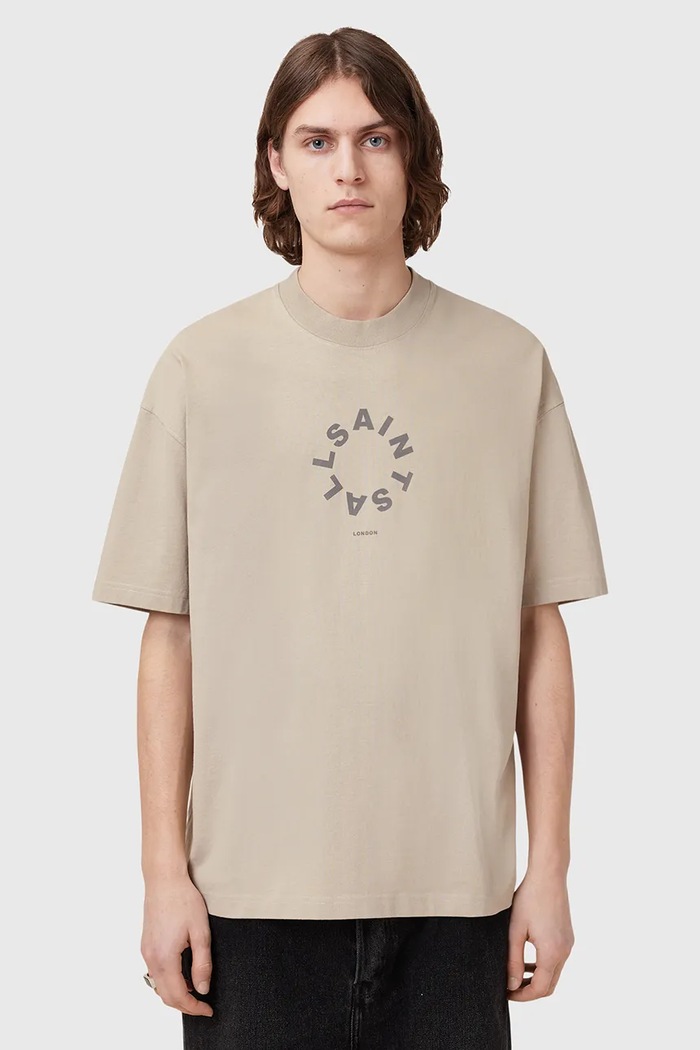 AllSaints T-shirt bawełniany TIERRA SS CREW beżowy M072PB