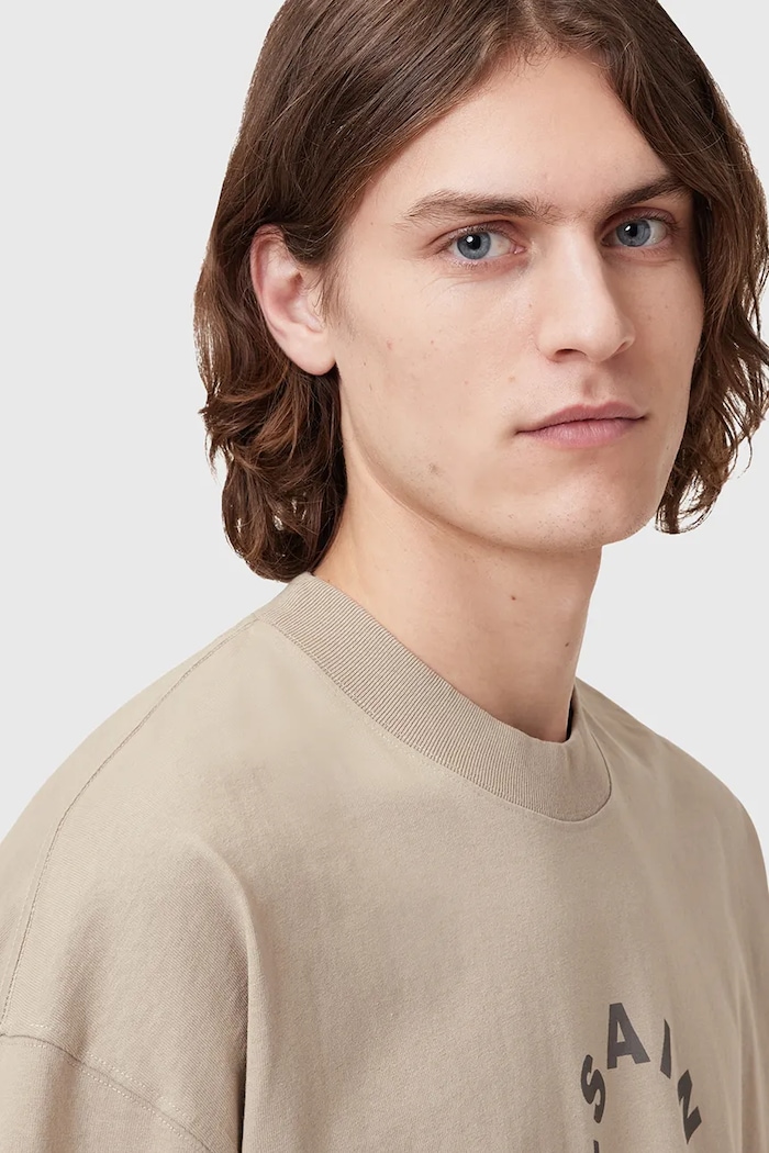 T-shirt bawełniany TIERRA SS CREW AllSaints M072PB beżowy