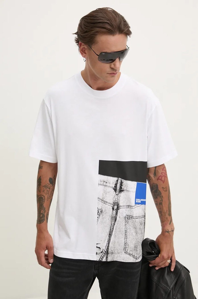 Bavlněné tričko Karl Lagerfeld Jeans kulatý bílá 246D1701