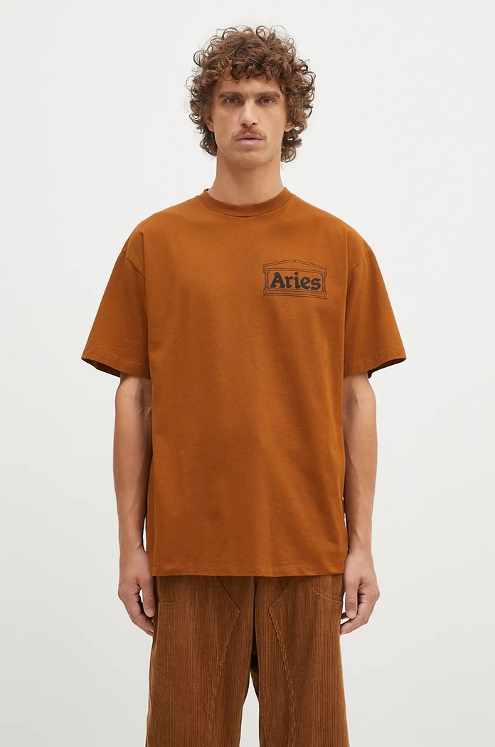 Aries Cotton t-shirt Temple SS Tee brown AR6000002