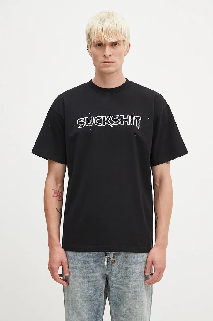 Aries cotton t-shirt Suckshit SS Tee regular black AR6003202