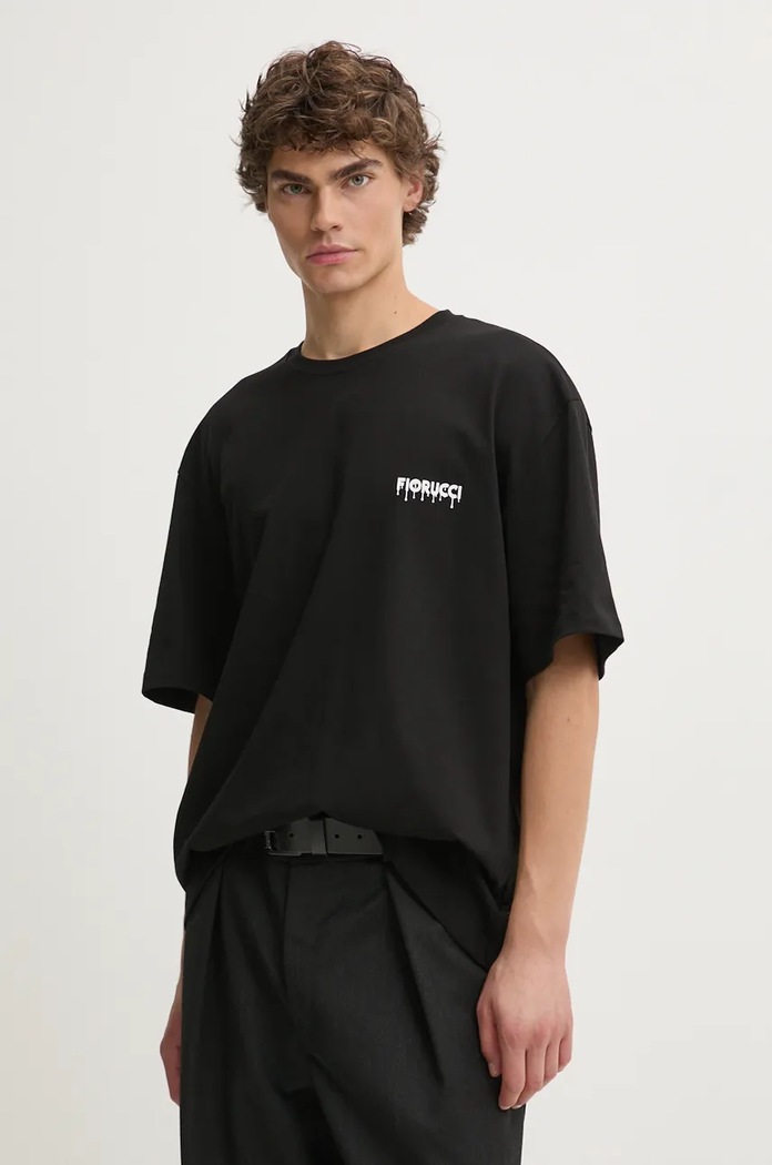 Памучна тениска Fiorucci черен M01FPTSH103CJ01BK01