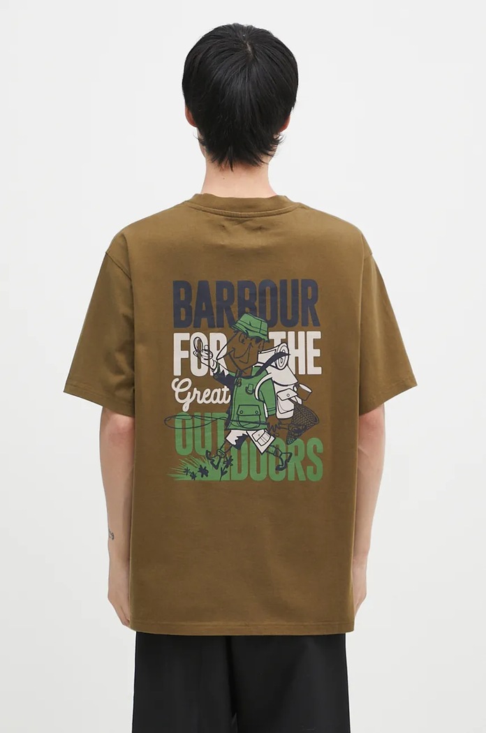 Bavlněné tričko Barbour Leonard OS Graphic kulatý zelená MTS1353