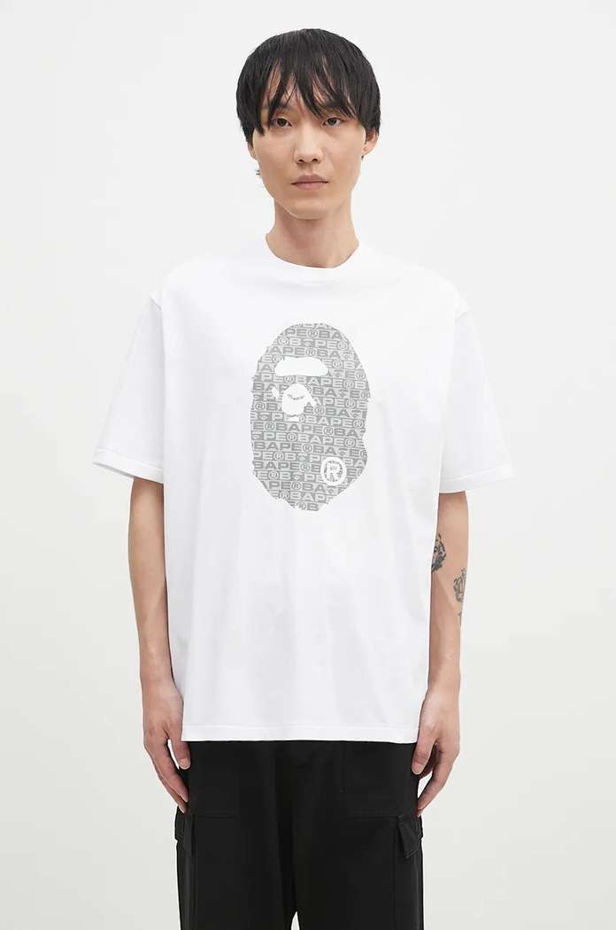 Bavlněné tričko A Bathing Ape LUX SPORT PATTERN APE HEAD RELAXED FIT TEE relaxed bílá 1K80110322