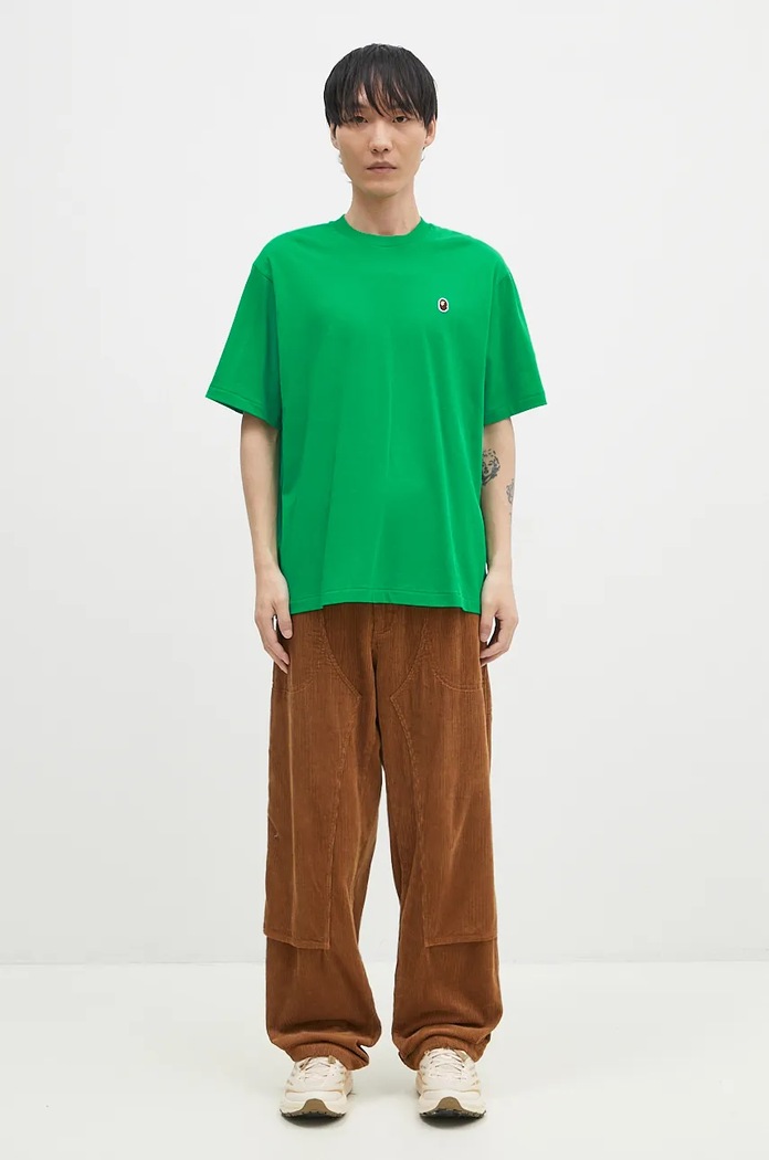 A Bathing Ape cotton t-shirt ONE POINT RELAXED FIT TEE 1K80110345 green