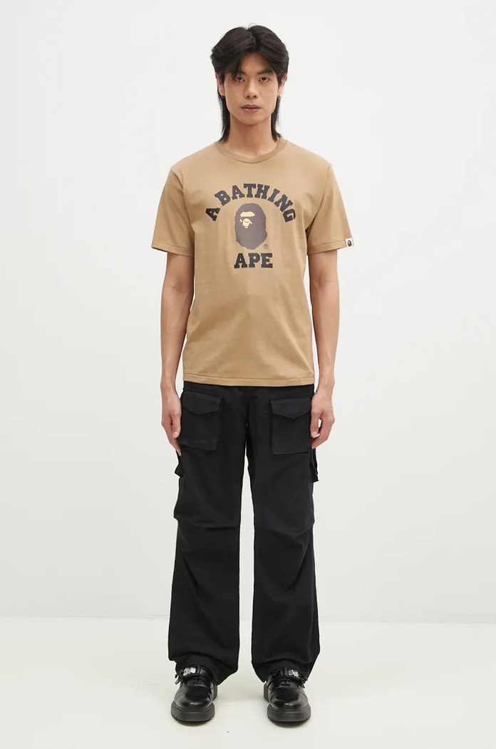 Bavlněné tričko A Bathing Ape COLLEGE TEE 1K80110001 béžová