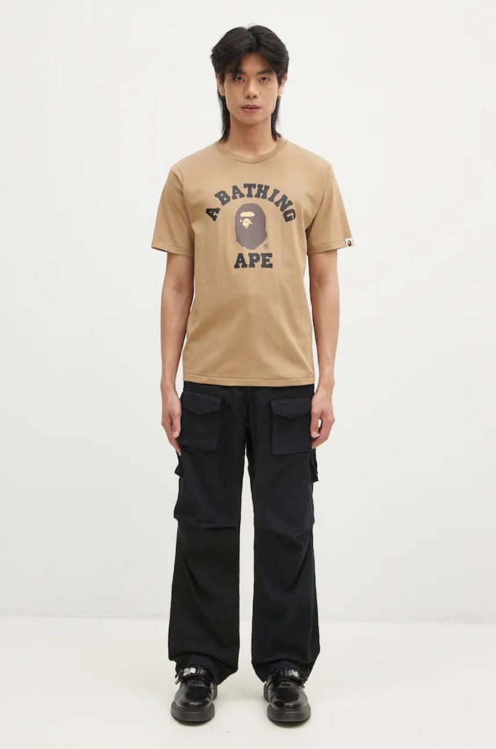 Bavlněné tričko A Bathing Ape COLLEGE TEE 1K80110001 béžová