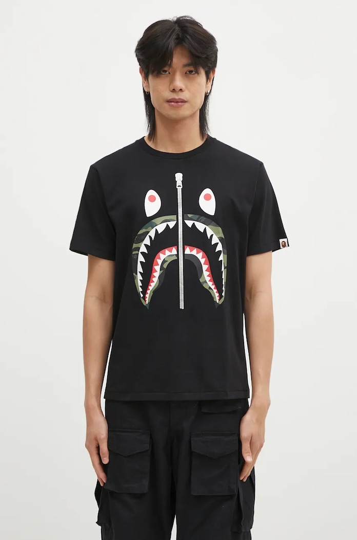 Bavlněné tričko A Bathing Ape 1ST CAMO SHARK TEE regular černá 1K80110013