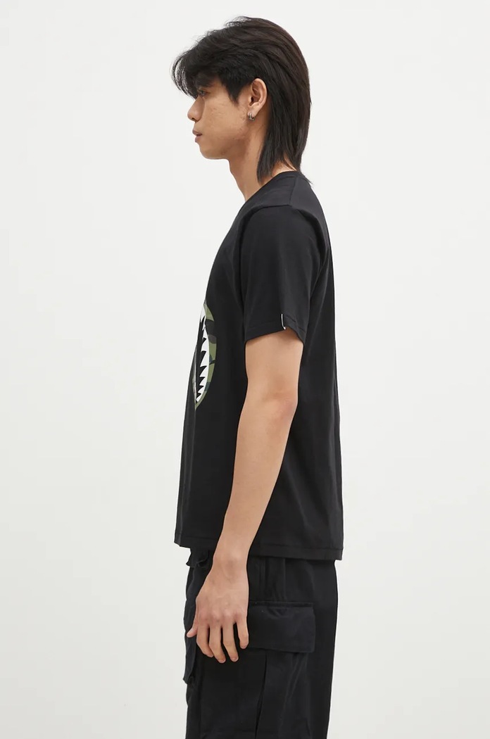 Bavlněné tričko A Bathing Ape 1ST CAMO SHARK TEE 1K80110013 černá AW24