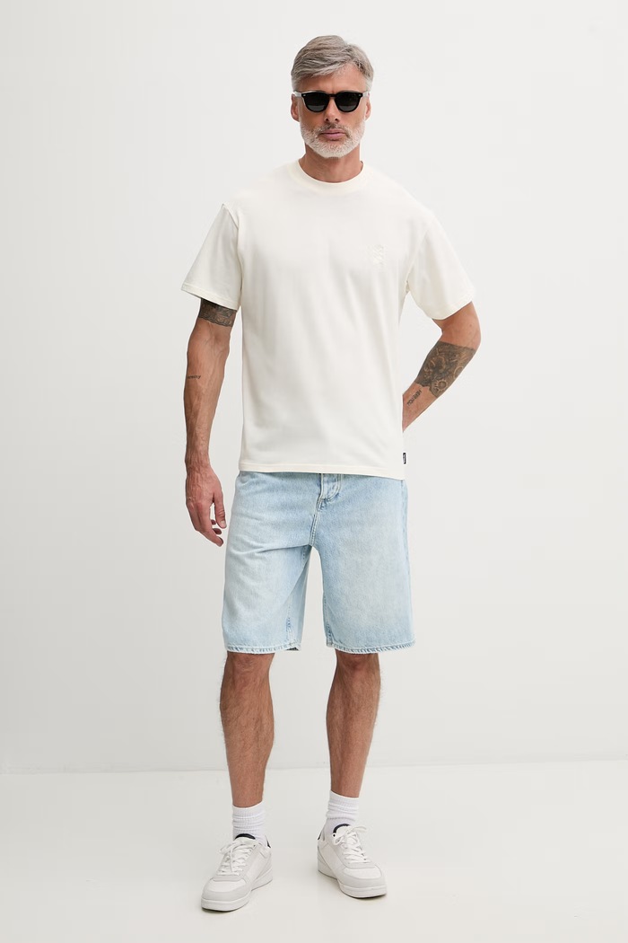 Rip Curl T-shirt męski bawełniany SEARCH EMBROIDERY 0JCMTE beżowy SS26