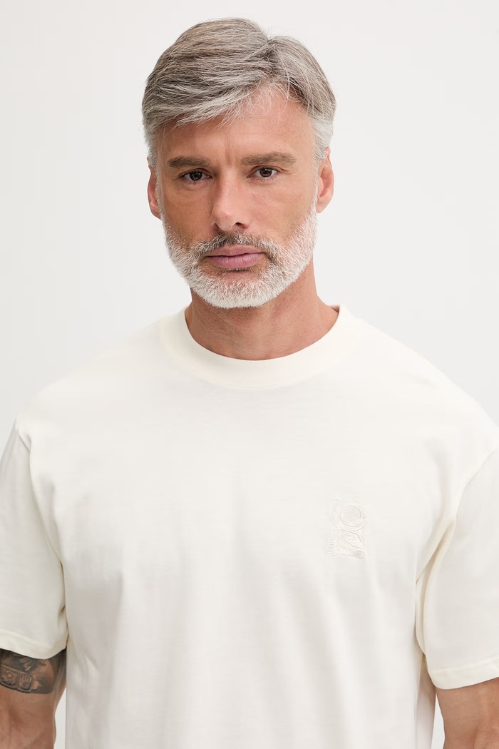 Rip Curl T-shirt męski bawełniany SEARCH EMBROIDERY beżowy 0JCMTE