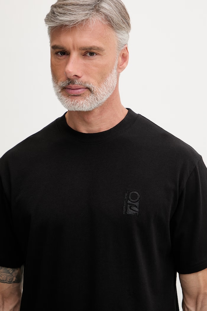 Rip Curl T-shirt męski bawełniany SEARCH EMBROIDERY czarny 0JCMTE