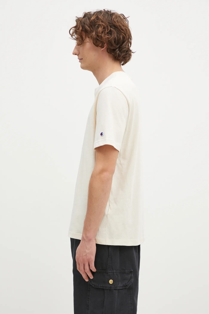 Βαμβακερό μπλουζάκι Champion Crewneck 220713 μπεζ AW24