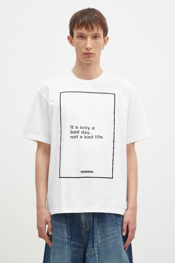 NEIGHBORHOOD t-shirt bawełniany Tee SS-15 nadruk biały 242PCNH.ST15