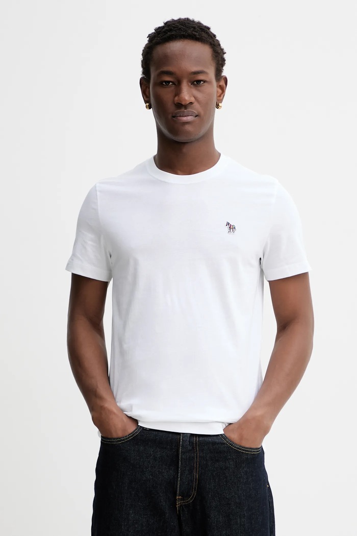 Bavlněné tričko PS Paul Smith slim bílá M2R.010R.KZEBRA