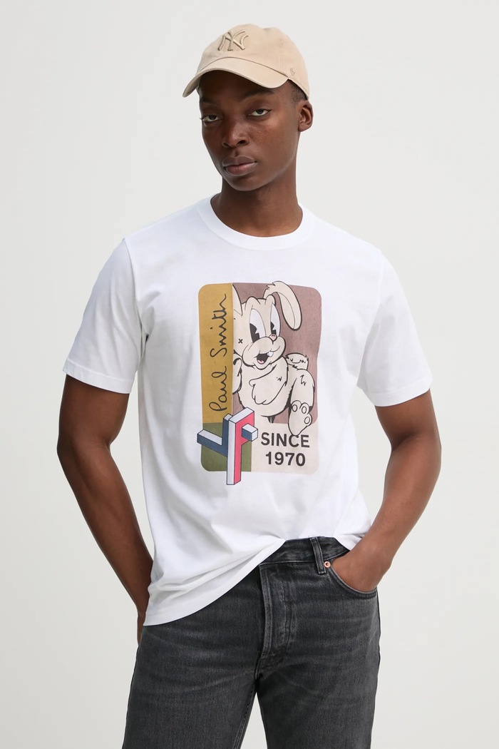 PS Paul Smith Βαμβακερό μπλουζάκι PS Paul Smith λευκό M2R.011R.PP5083