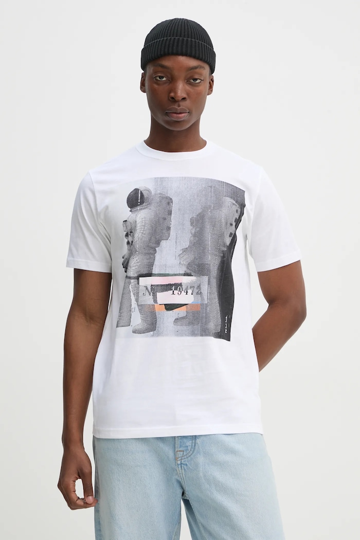 Bavlněné tričko PS Paul Smith potisk bílá M2R.011R.PP5086