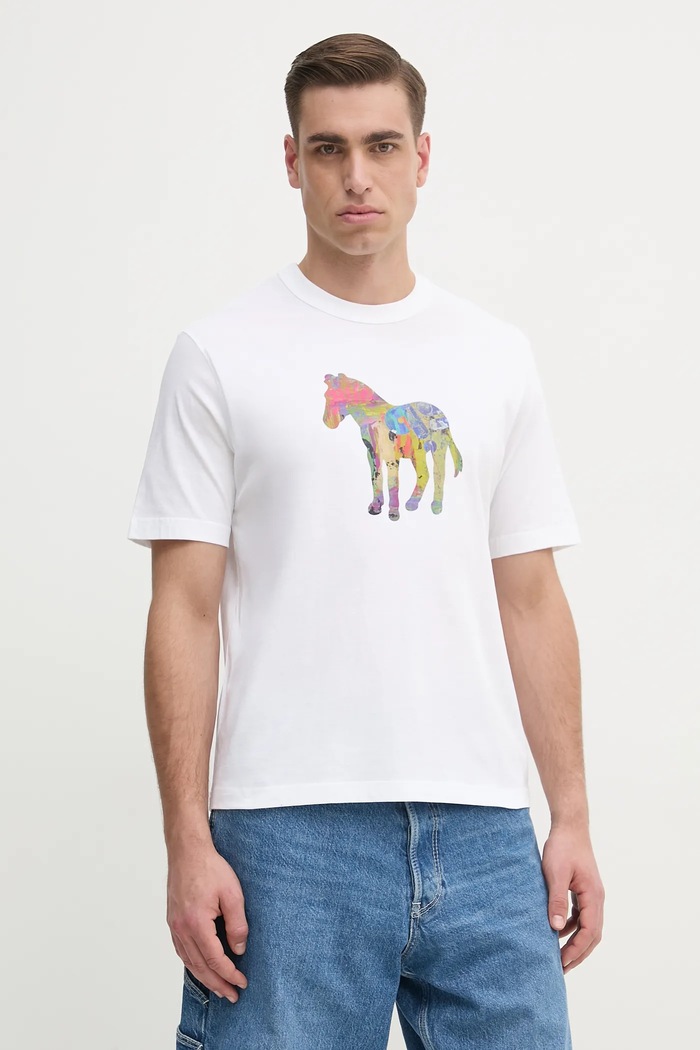 Bavlnené tričko PS Paul Smith potlač biela M2R.220X.PP4701