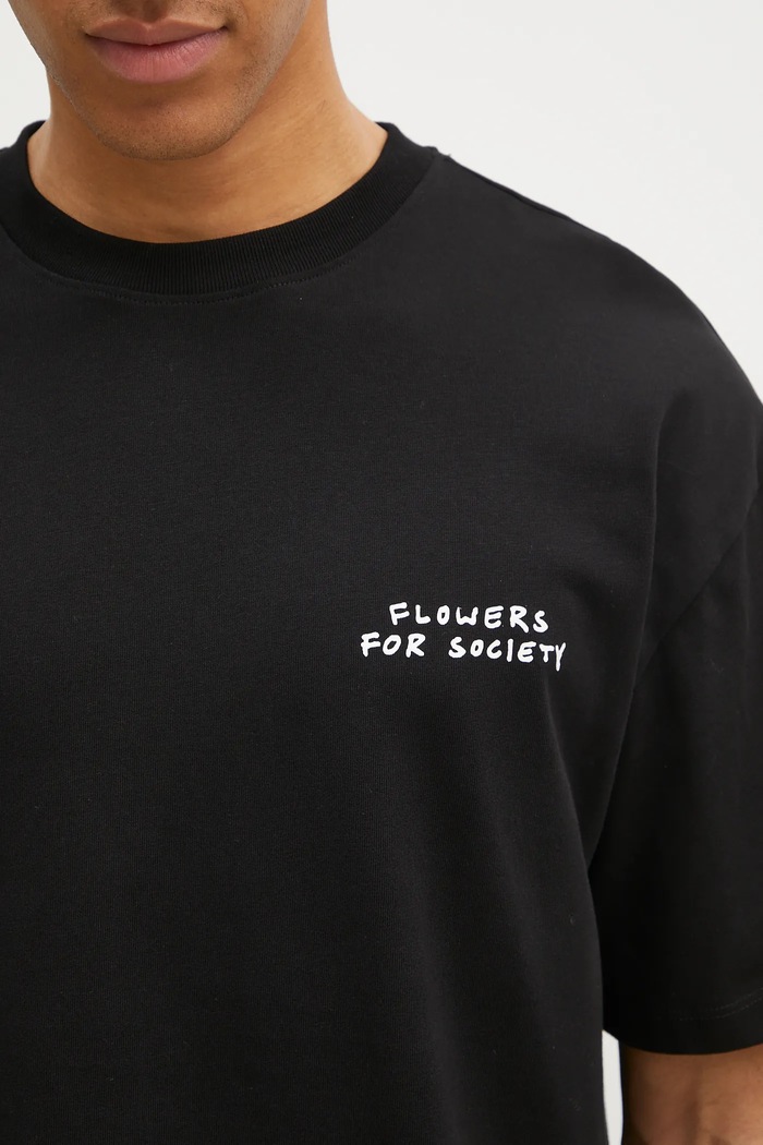 Памучна тениска Flowers for Society Basic черен FFSAPP123