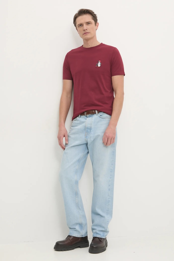 Bavlněné tričko Lindbergh 30.400313.DKRED burgundské AW24