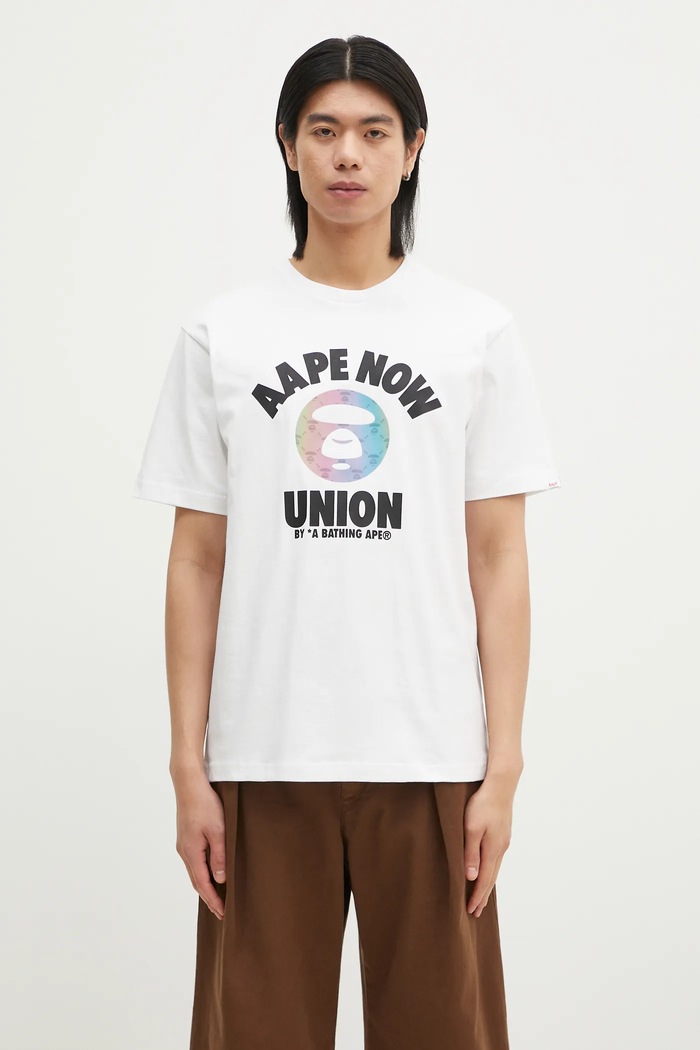 Хлопковая футболка AAPE Moon Face Logo печать белый AAPTEM1561XXN