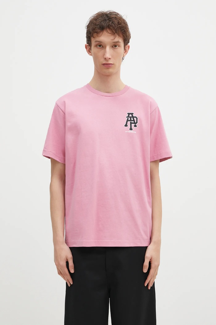 Бавовняна футболка AAPE Basic надрук рожевий AAPTEM1562XXN