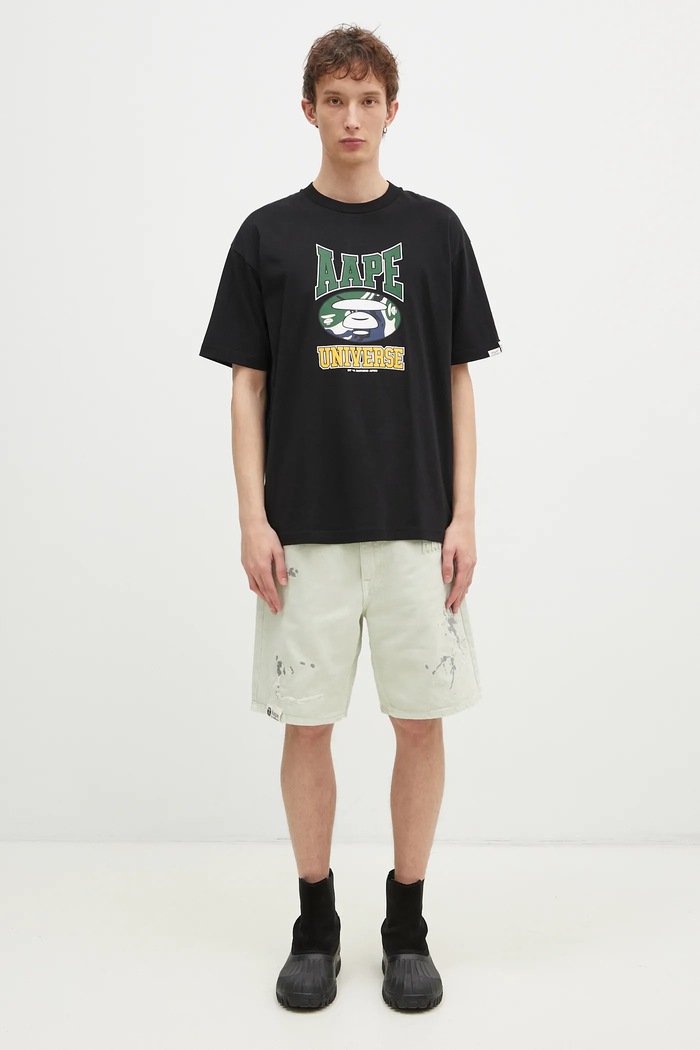 Bavlněné tričko AAPE Moon Face Logo AAPTEM1547XXN černá