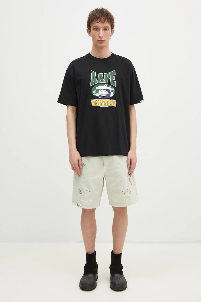 Bavlněné tričko AAPE Moon Face Logo AAPTEM1547XXN černá