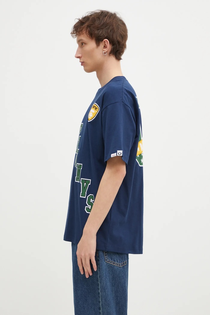 Хлопковая футболка AAPE Moon Face Logo AAPTEM1548XXN тёмно-синий AW24