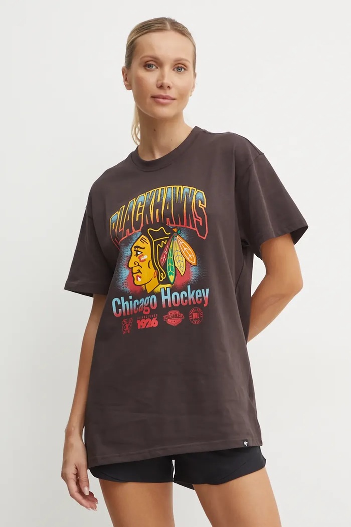 Odzież 47 brand T-shirt bawełniany NHL Chicago Blackhawks HH004TMYIHQ620699C9 szary