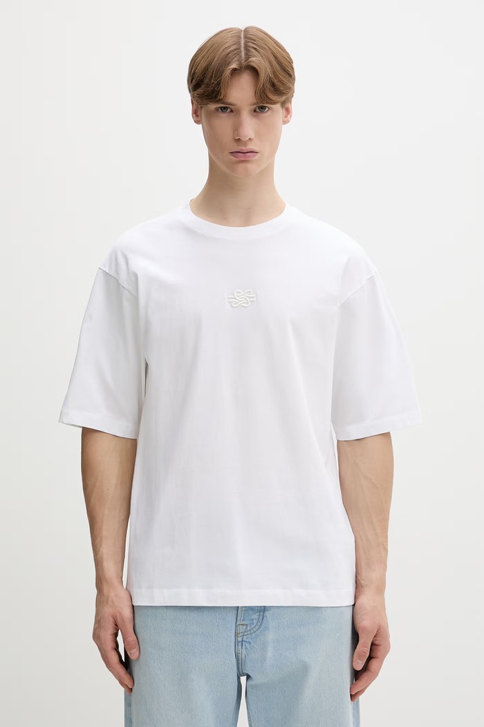 Filling Pieces tričko bavlněné Boxy Embroidered bílá 74413791901