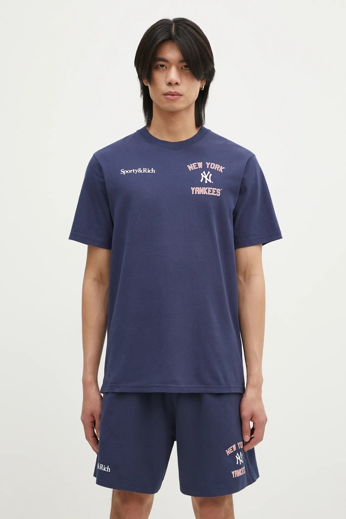Sporty & Rich t-shirt bawełniany Home Run nadruk granatowy TO043505300BL32