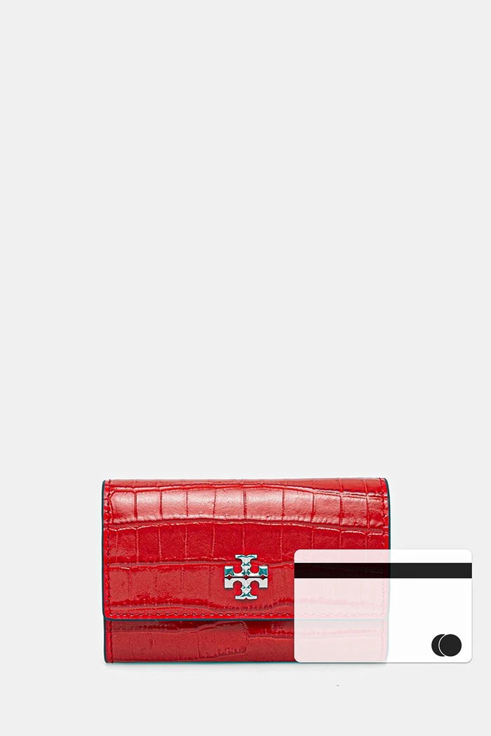 Puzdro na karty Tory Burch Kira Croc Flap Card červená 174403.600