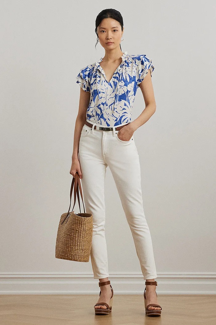 Ρούχα Λευκή μπλούζα Lauren Ralph Lauren 200976992 μπλε