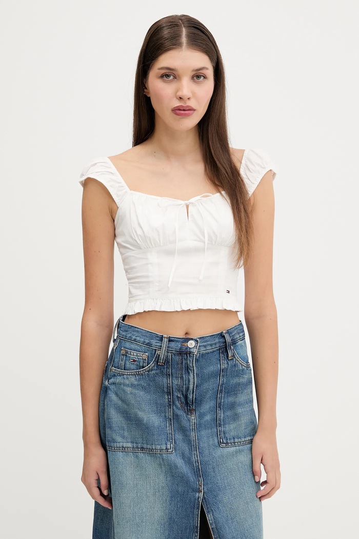 Bavlnená blúzka Tommy Jeans jednofarebný biela DW0DW20985