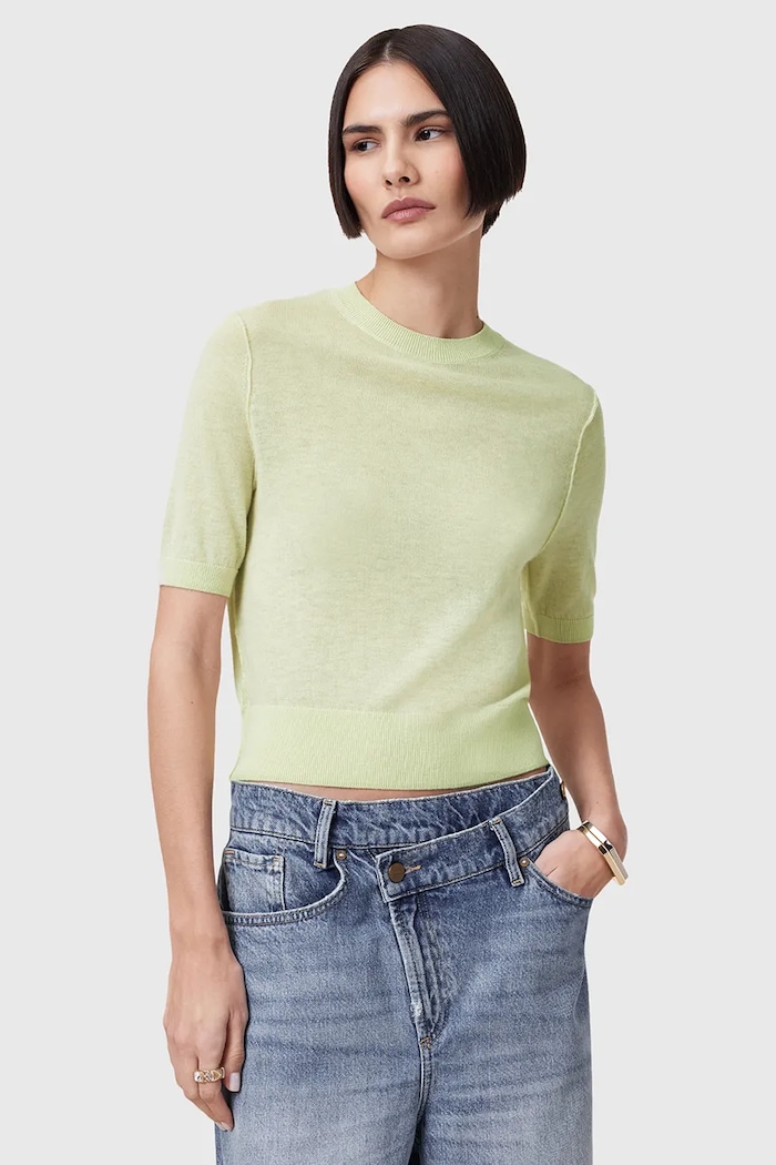 AllSaints t-shirt wełniana ELSIE regular zielony W068KC