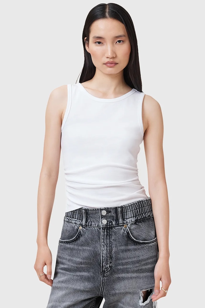 AllSaints top dámsky bavlnený s elastanom KATARINA slim biela W192JC