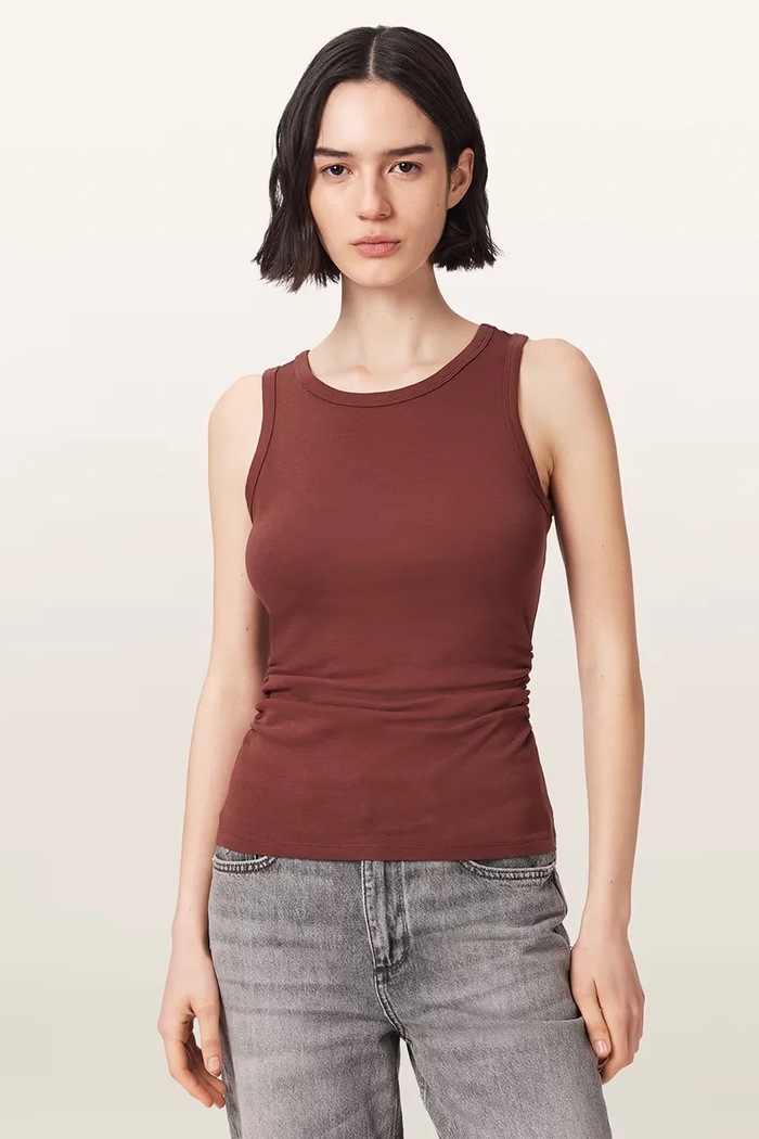 AllSaints Top damski bawełniany z elastanem KATARINA czerwony W192JC