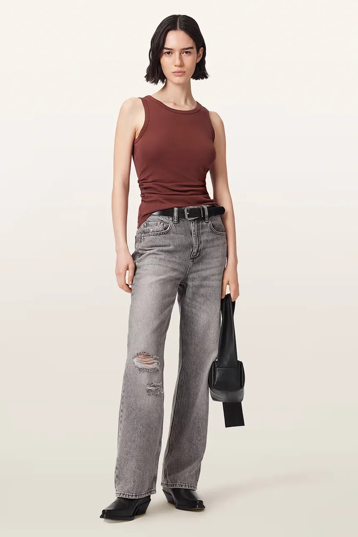 Odzież AllSaints Top damski bawełniany z elastanem KATARINA W192JC czerwony