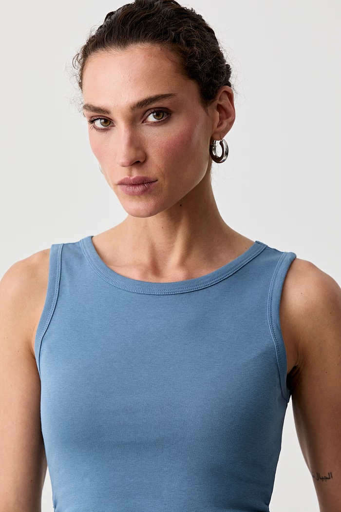 AllSaints top pentru femei din bumbac cu elastan KATARINA albastru W192JC