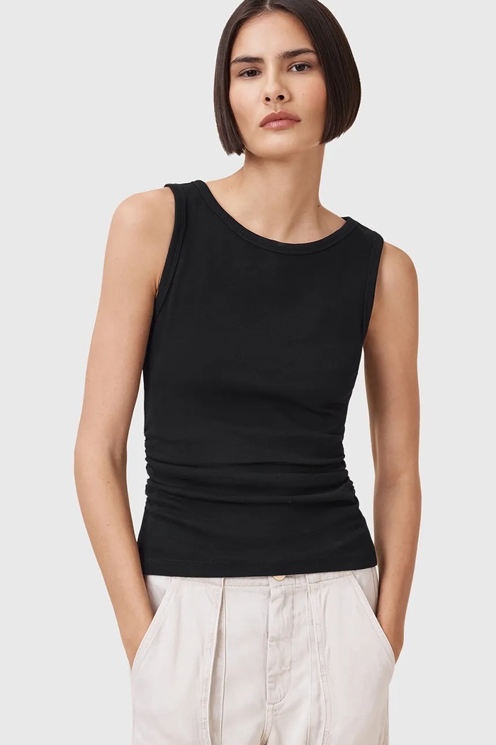 AllSaints top dámsky bavlnený s elastanom KATARINA slim čierna W192JC