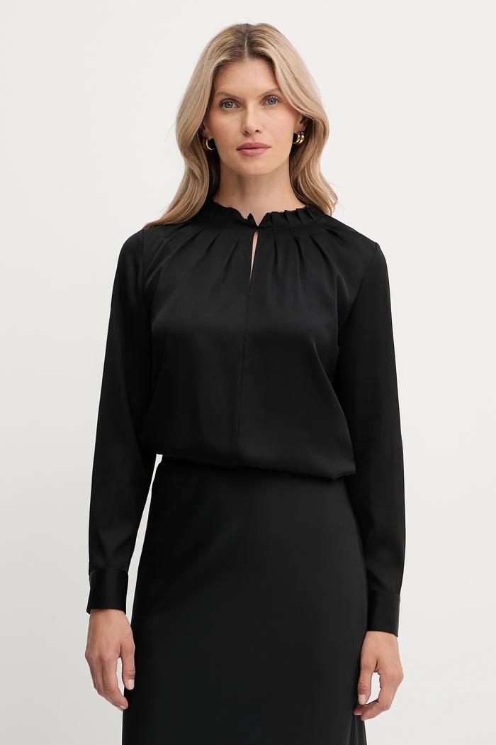 BOSS selyemblúz gombolós fekete 50548224