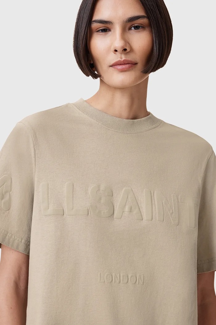 AllSaints T-shirt bawełniany LISA W211JA beżowy AW25