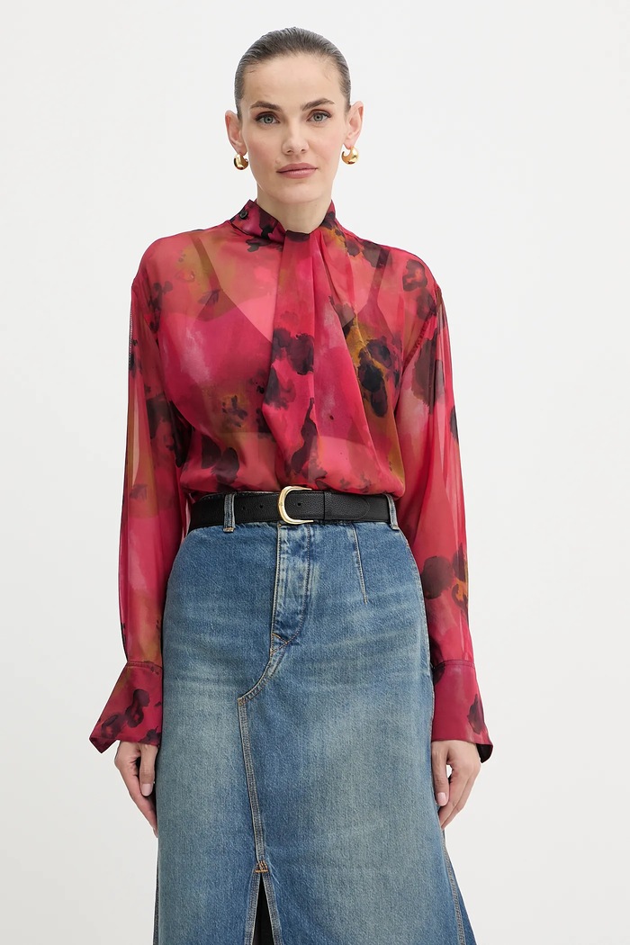 Hedvábná halenka Victoria Beckham slim červená 1325WSH006594B