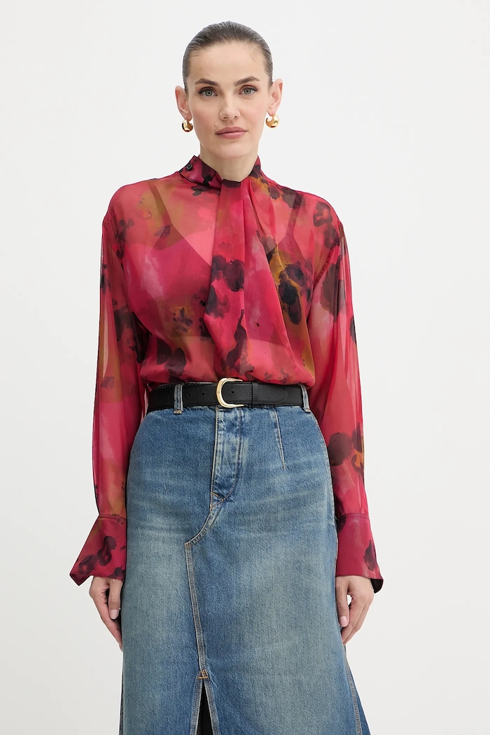 Hedvábná halenka Victoria Beckham slim červená 1325WSH006594B