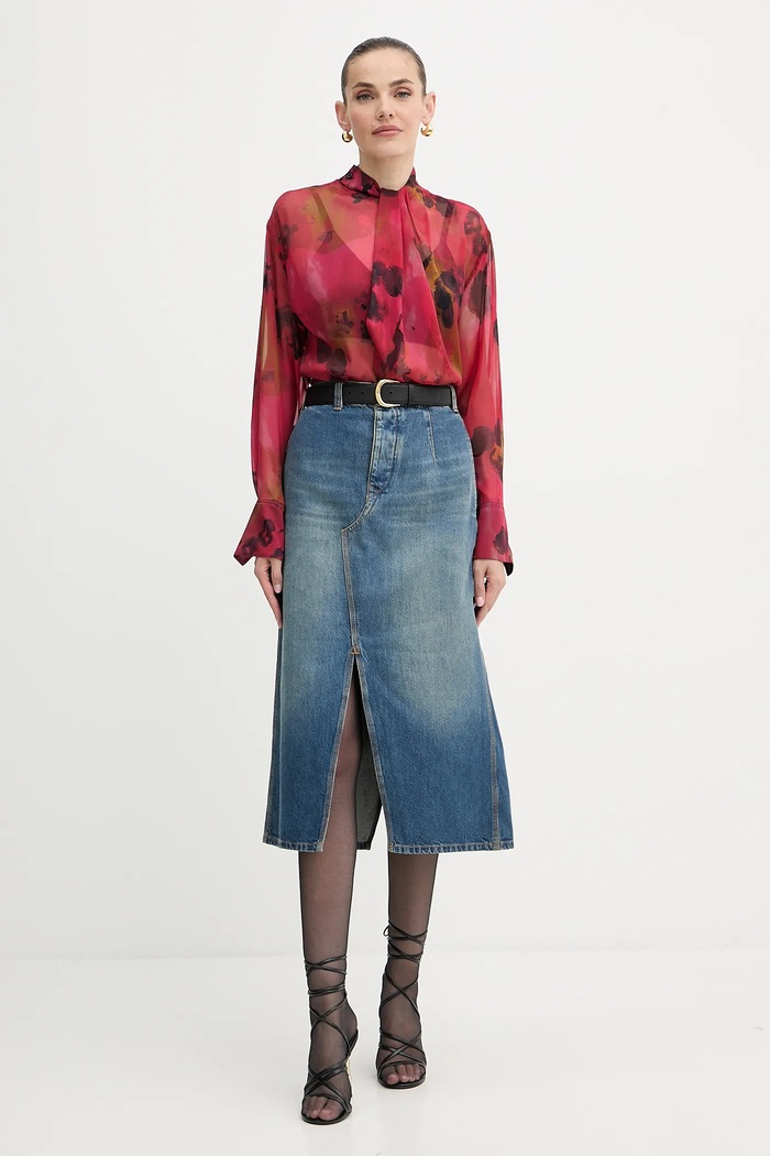 Hedvábná halenka Victoria Beckham 1325WSH006594B červená AW25