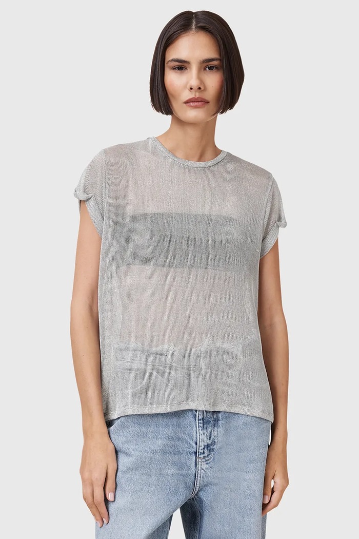 AllSaints bluzka THEA regular srebrny W207JC
