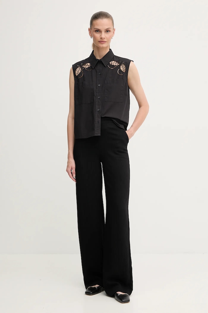 Βαμβακερό πουκάμισο Dkny P5DM0B45 μαύρο AW25